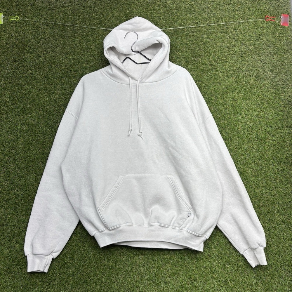 Vintage Russell Athletic Hoodie Mens Large Blank White Made in USA Made y2k